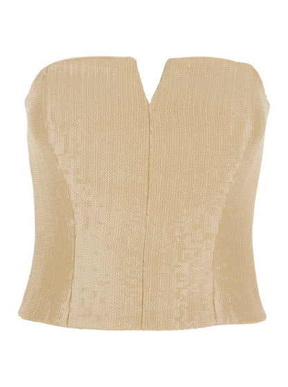Beige Bustier Top With All-Over Sequin Application In Fabric Woman
