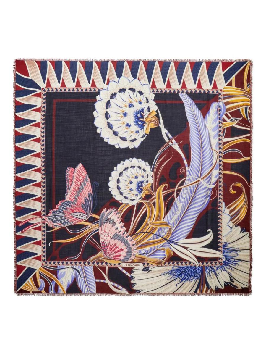 Salvatore Ferragamo Jade Print Wool Shawl Accessories