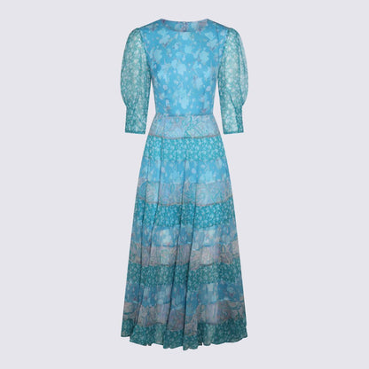 Rixo Havana Floral Blue Mix Viscose Agyness Dress