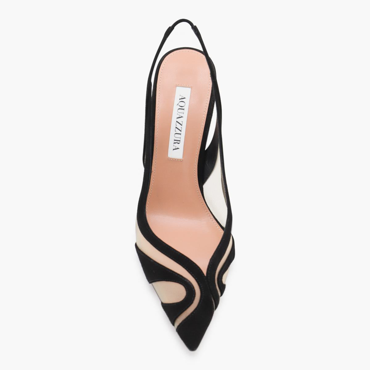 Aquazzura Black Leather Lune Sling 85 Pumps