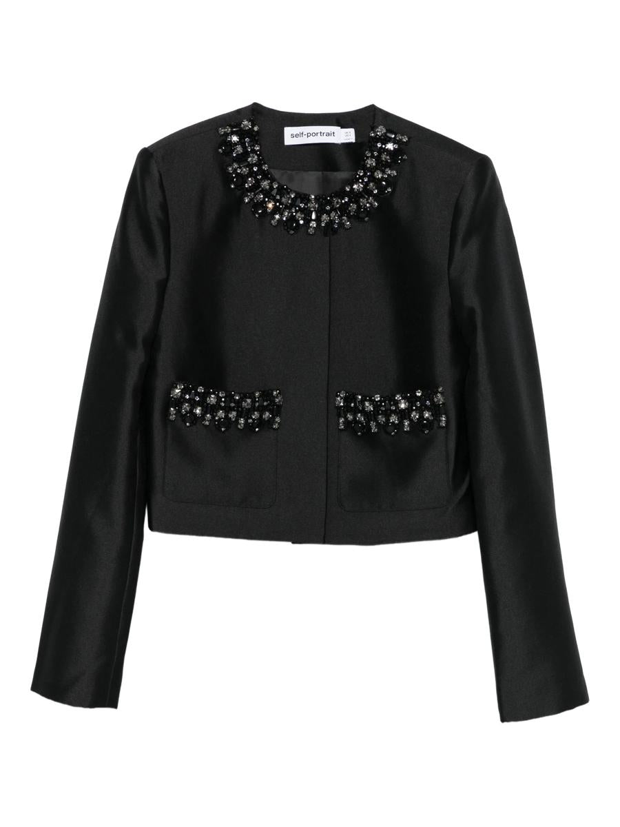 Self-Portrait Black Taffeta Embellished Trim Jacket Clothing