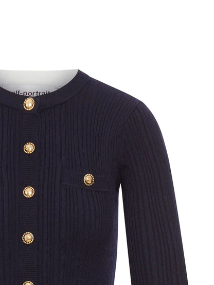 Self-Portrait Navy Viscose Knit Mini Dress Clothing