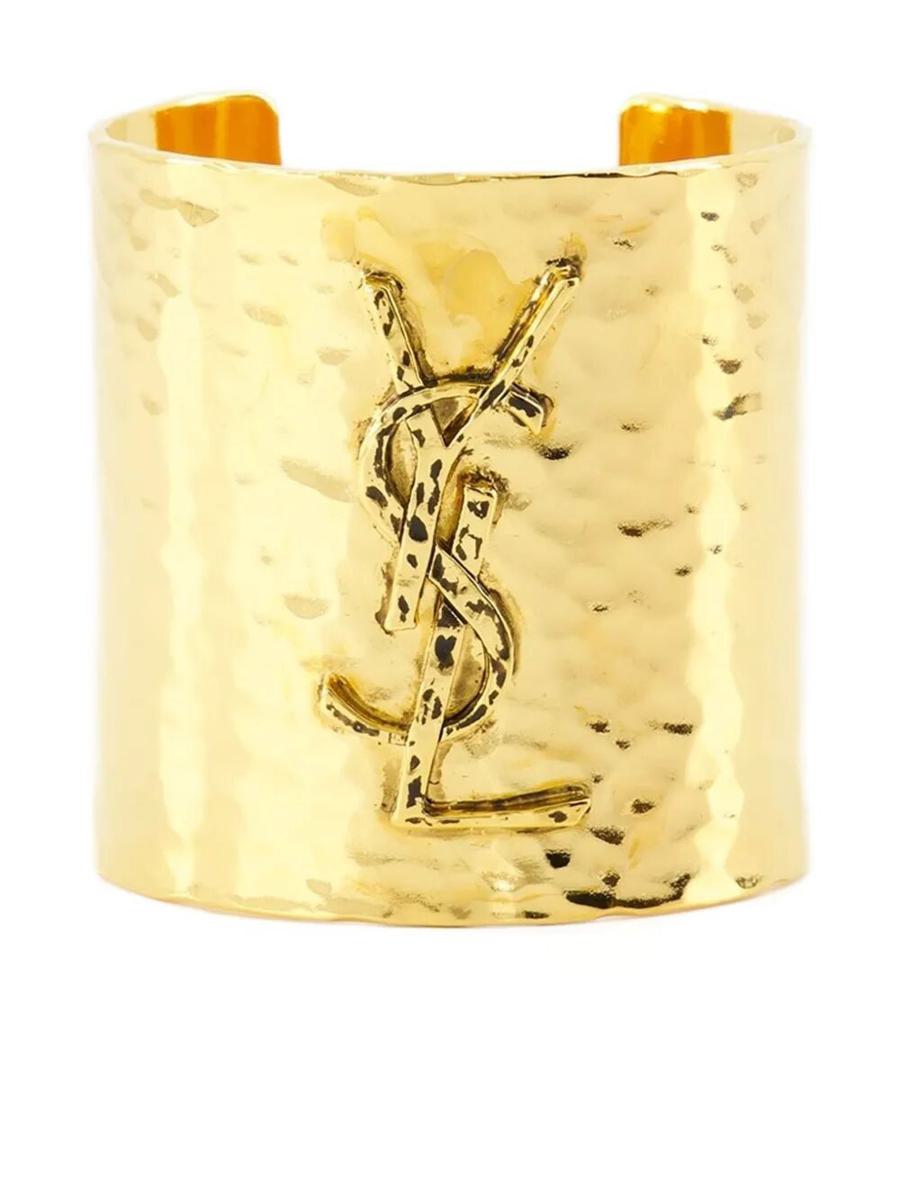 Saint Laurent Cassandre Cuff In Hammered Metal Accessories