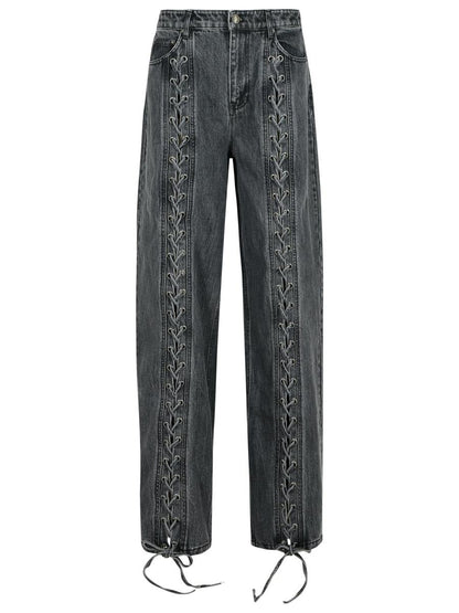 Rotate Birger Christensen Black Cotton Jeans With Laces