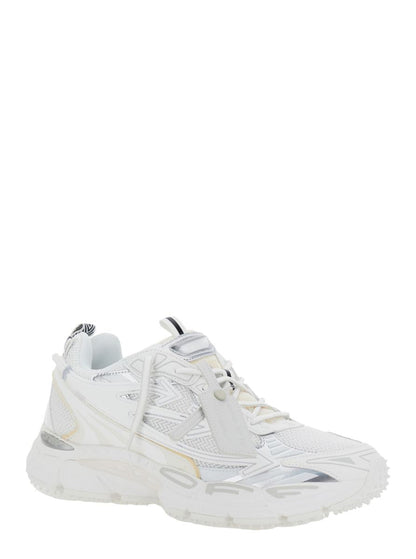 'Ow Be Right' White Low Top Sneakers With Zip-Tie Detail In Mesh And Leather Man