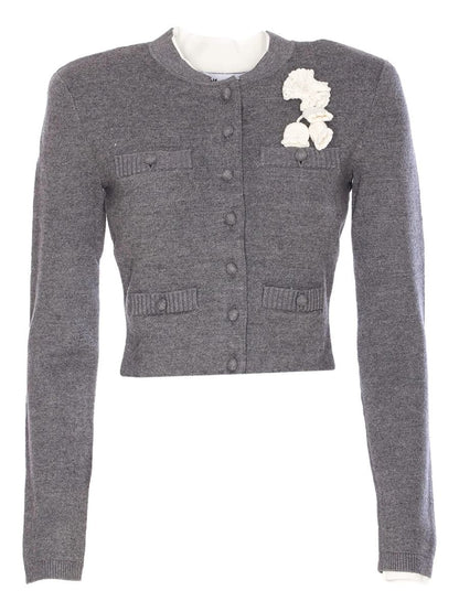 Self-Portrait Grey Crochet Flower Cardigan Clothing