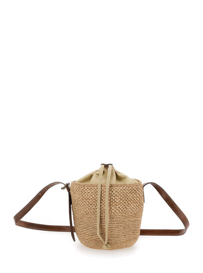 'Maika' Beige Bucket Bag With Top Closure With Drawstring In Raffia Woman
