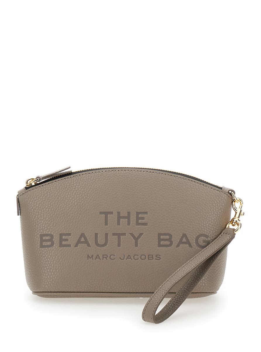 'The Beauty Bag' Grey Clutch Bag With Logo Print On The Front In Leather Woman