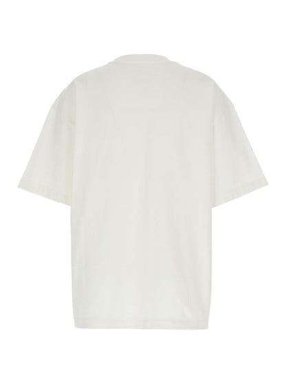 White Crewneck T-Shirt With Logo Lettering On The Front In Cotton Woman