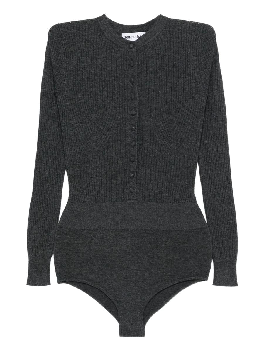 Self-Portrait Grey Wool Knit Playsuit Clothing