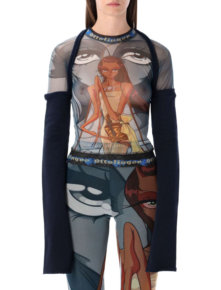 Ottolinger Julien Ceccaldi Printed Mesh Top With Sleeves