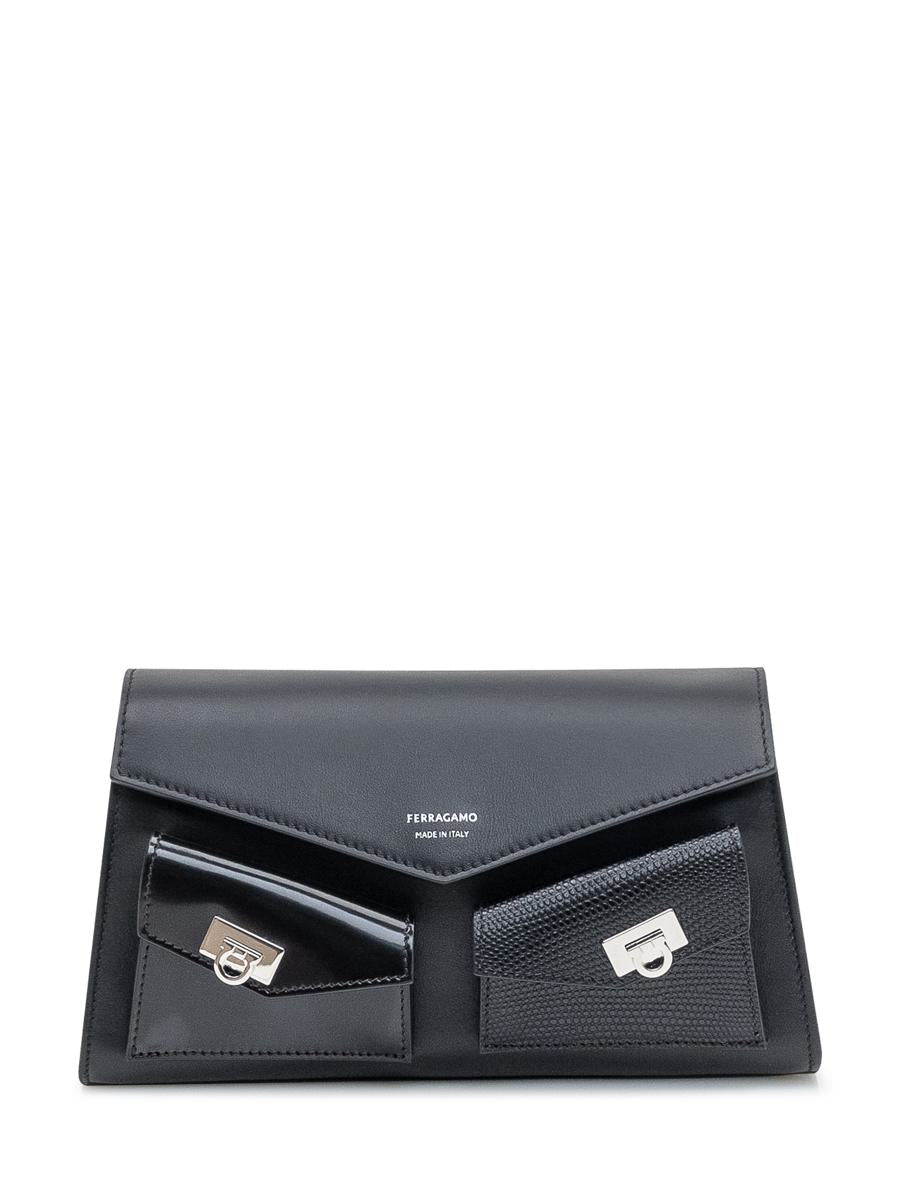 Salvatore Ferragamo Black Ferragamo Leather Bag With Pockets