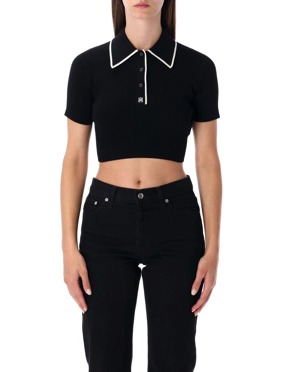 Amiri Black Cropped Knit Polo Shirt