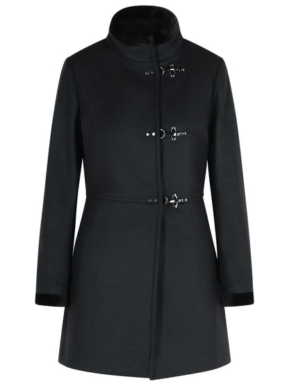 Fay Black Wool Blend Coat