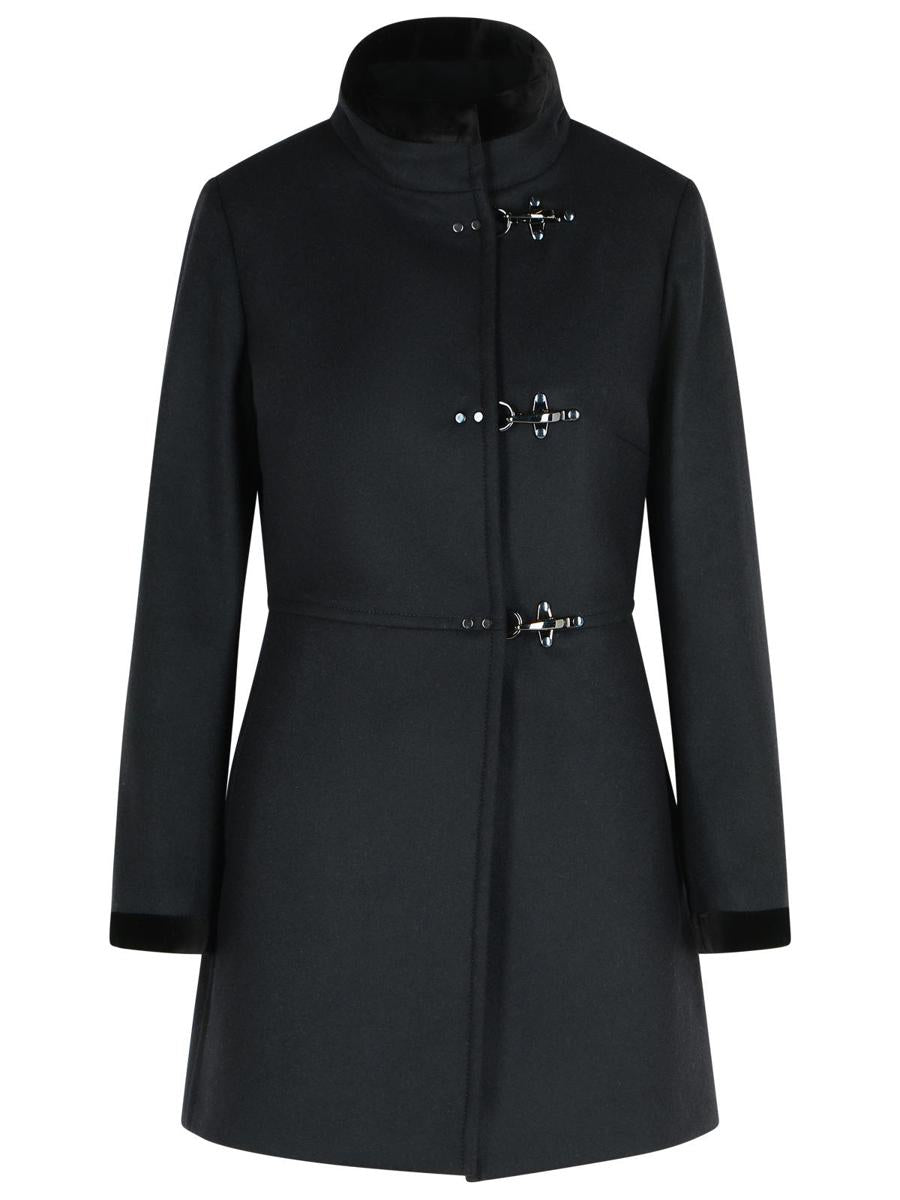 Fay Black Wool Blend Coat