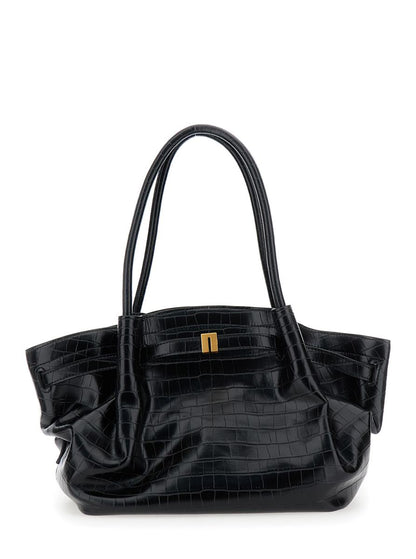 'Hana' Black Handbag With Logo Plaque On The Front And Embossed Crocodile Effect In Ecoleather Woman