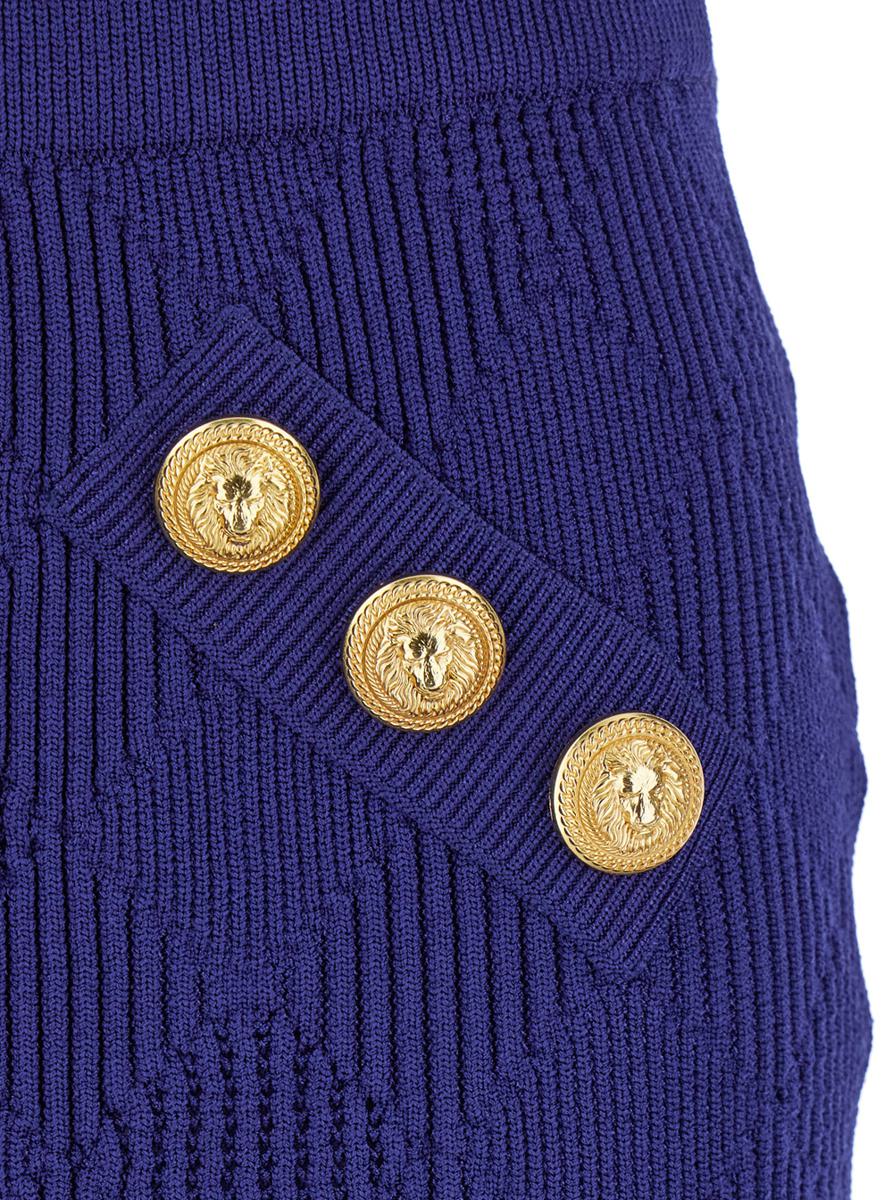 Blue Mini Skirt With Jewel Buttons In Viscose Blend Woman