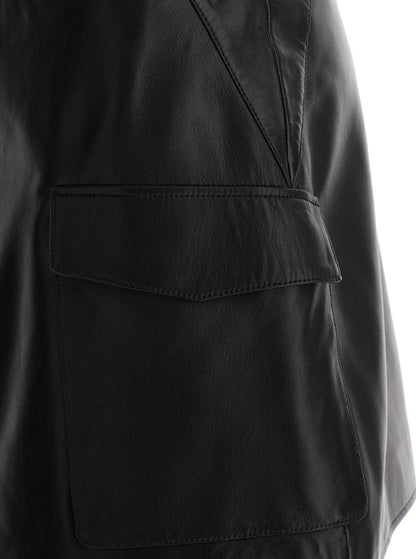 Black Wallet Skirt With Pockets In Leather Woman