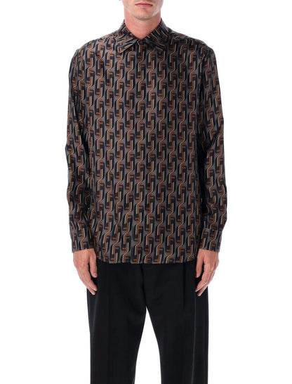 Fendi Brown Nity Printed Silk Shirt