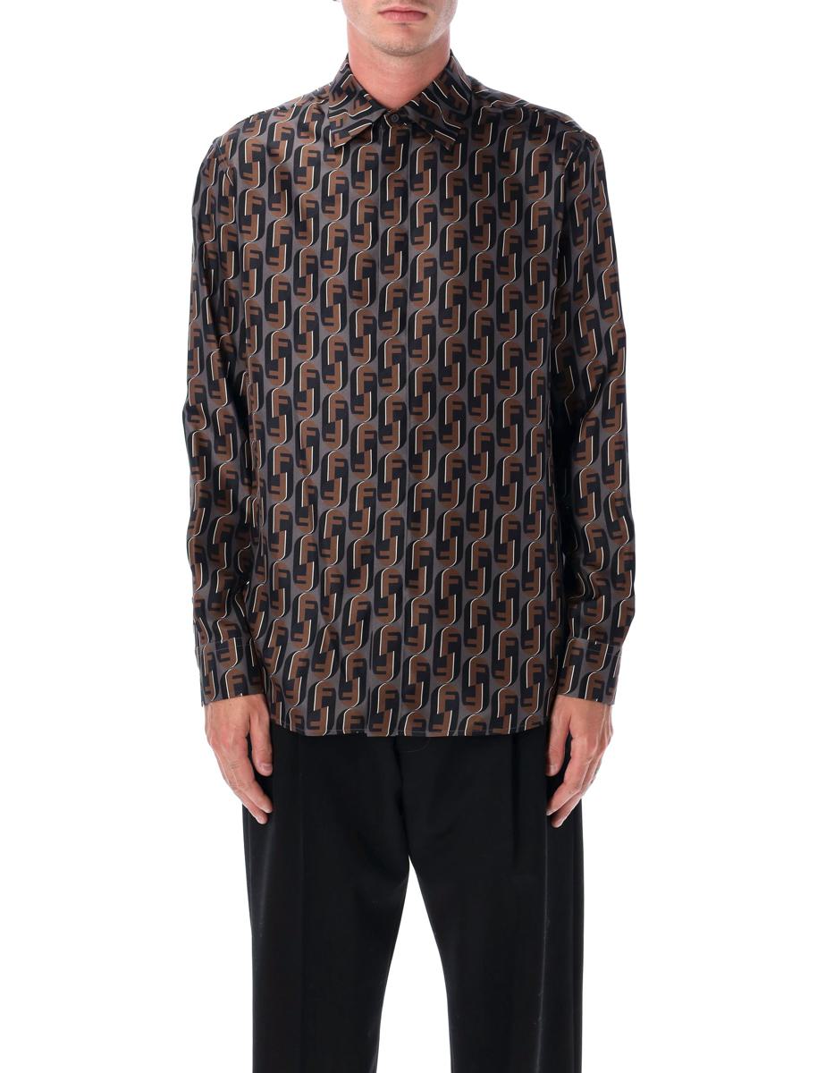 Fendi Brown Nity Printed Silk Shirt