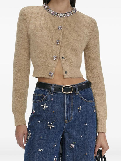 Self-Portrait Brown Embellished Trim Cardigan Clothing