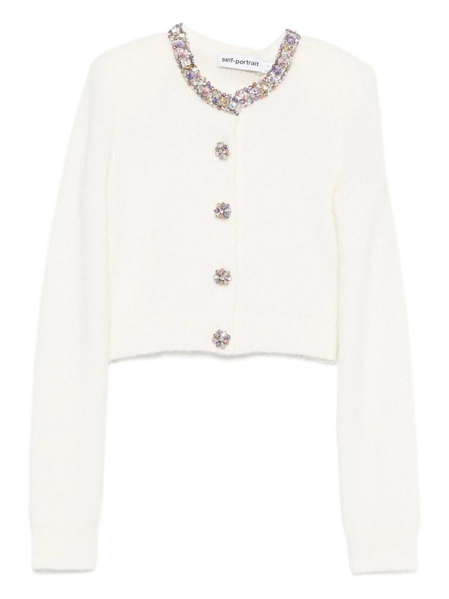 Self-Portrait Cream Embellished Trim Cardigan Clothing
