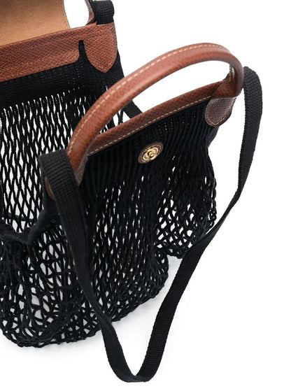 'Le Pliage Filet' Black Handbag With Engraved Logo In Mesh Woman