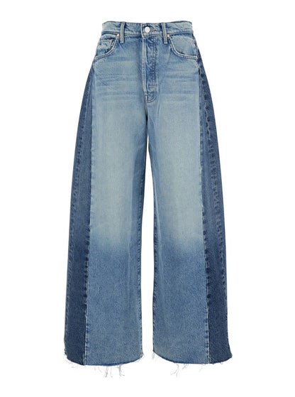 Blue Five-Pocket Jeans With Patchwork Design In Denim Woman