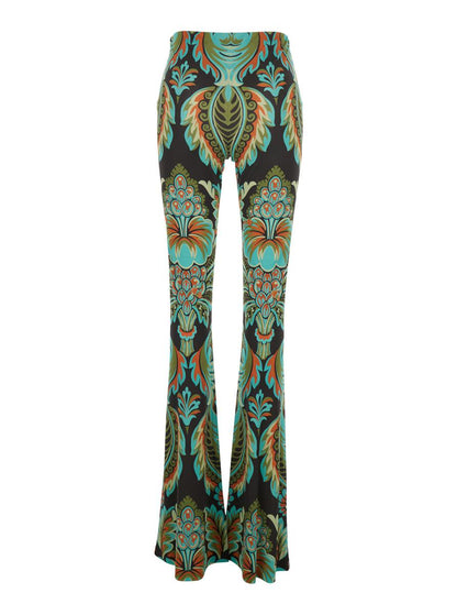 Multicolor Trousers With All-Over Paisley Print In Viscose Blend Woman