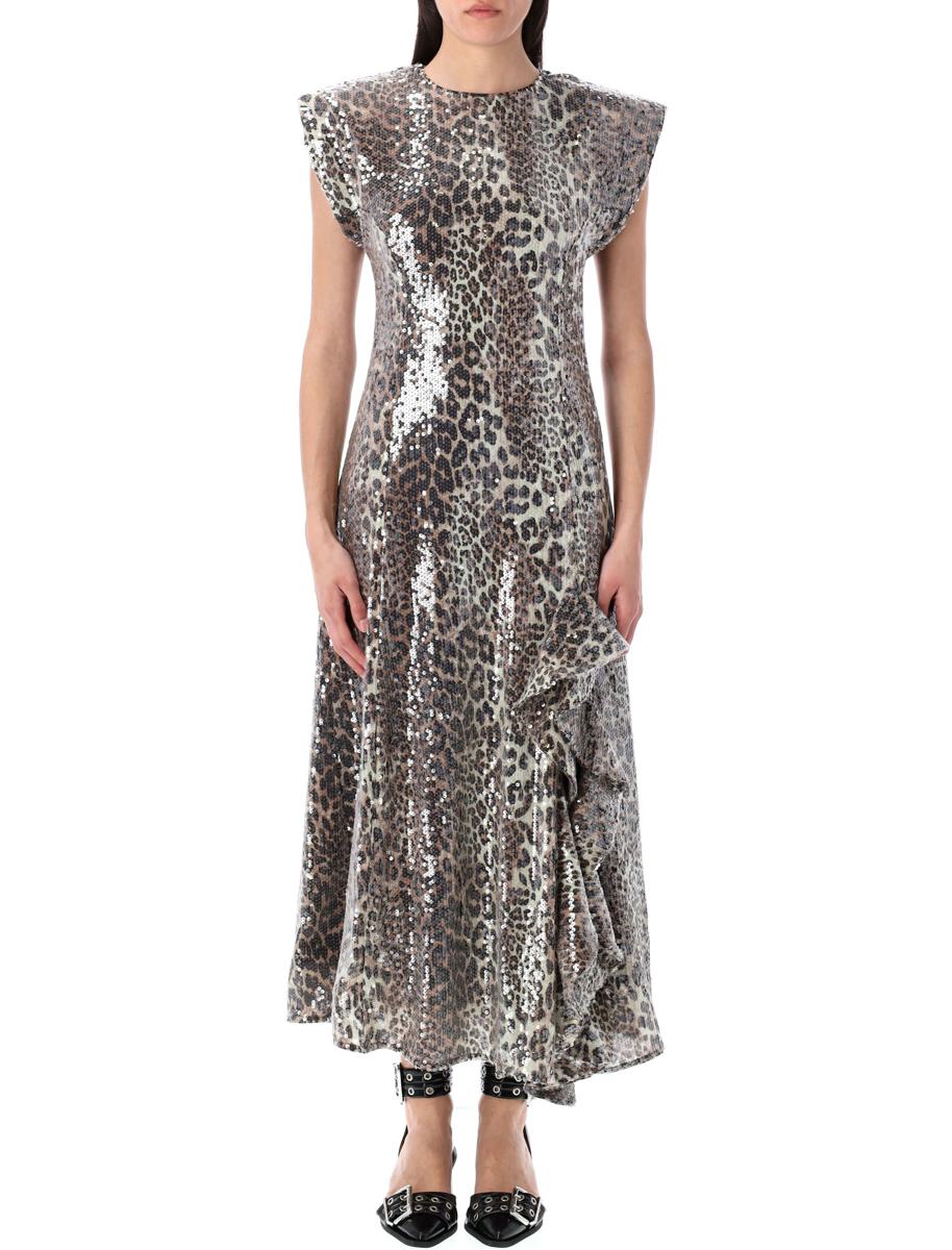 Ganni Leopard Sequinrd Midi Dress