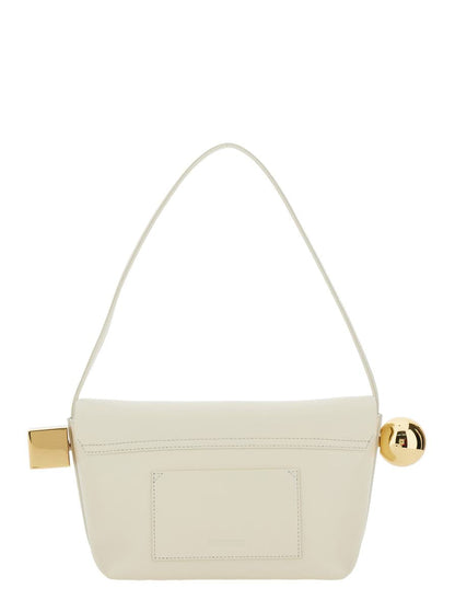 'Le Rond Carre' White Shoulder Bag With Shoulder Strap In Leather Woman