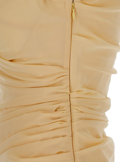 'The Rita' Beige Dress With V-Neck And Draped Details In Cotton Woman