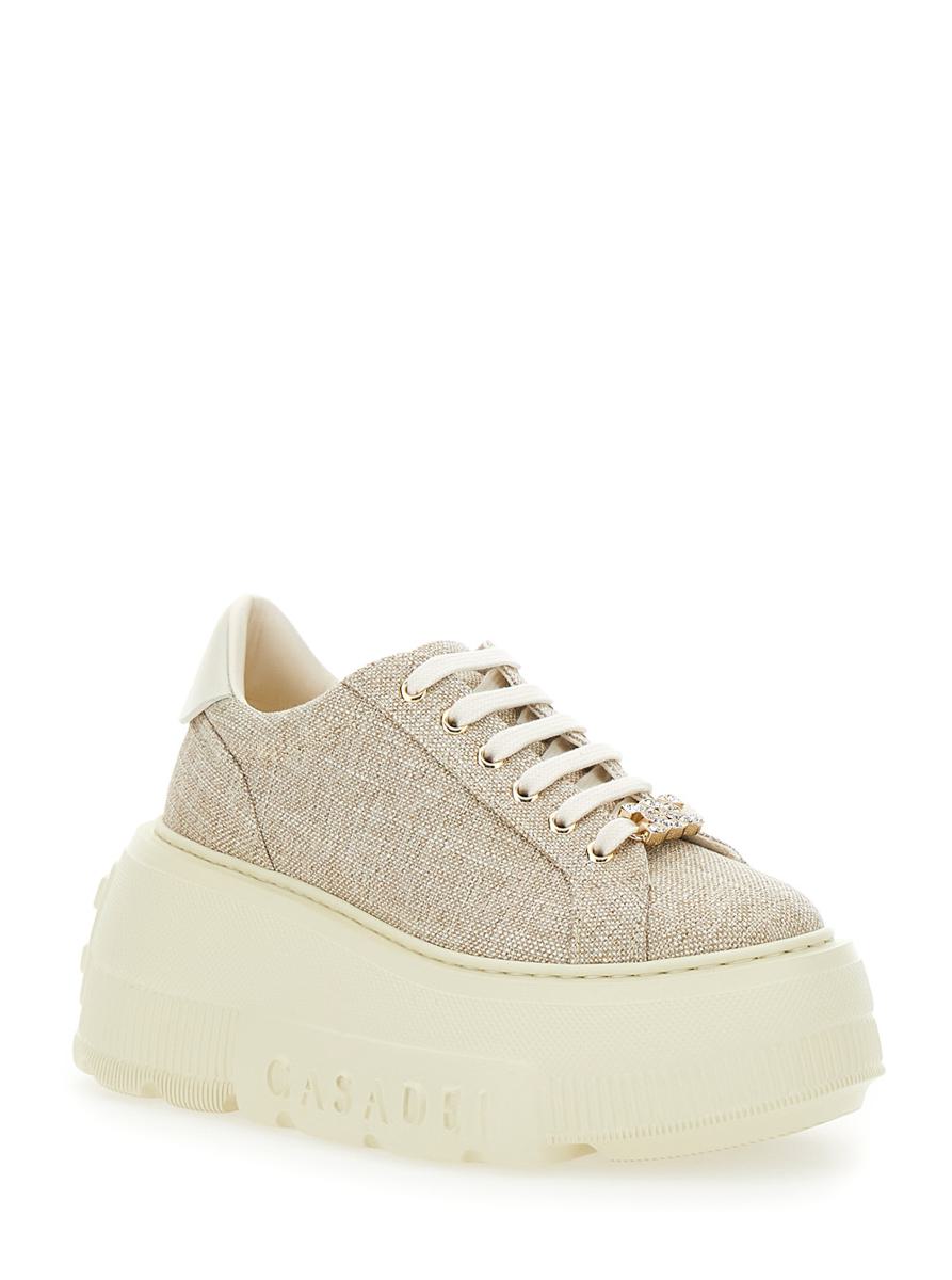 'Nexus Jutalux' Beige Sneakers With Chunky Oversize Sole And Logo In Leather And Fabric Blend Woman