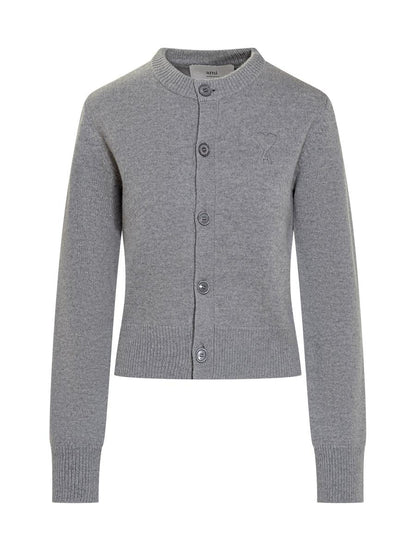 AMI Paris Ami Paris Grey Cardigan With Logo