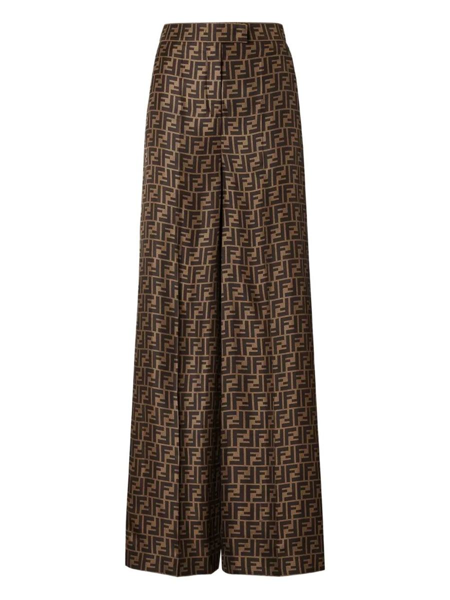 Fendi Ff Silk Twill Wide Leg Trousers Clothing