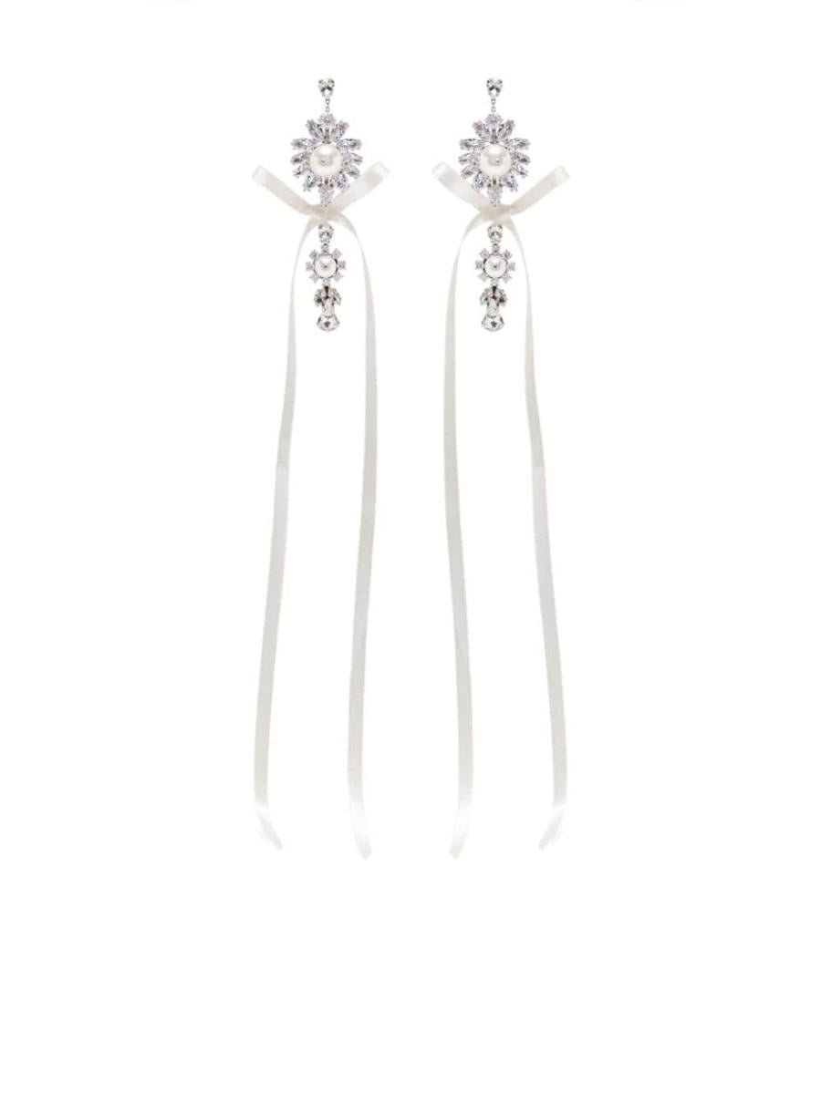 Simone Rocha Diamond & Pearl Crest Bow Earrings Accessories