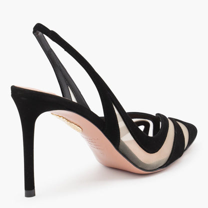 Aquazzura Black Leather Lune Sling 85 Pumps