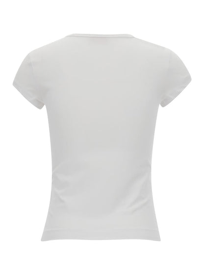 White T-Shirt With Oval D Cut Out Detail In Stretch Cotton Woman