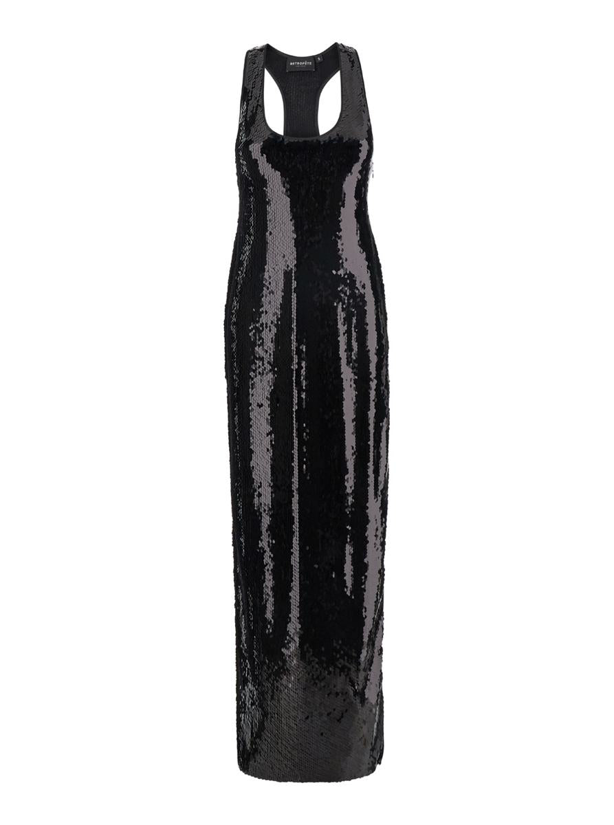 'Bella' Long Dress With Wide Neckline And Sequined Details In Polyester Woman