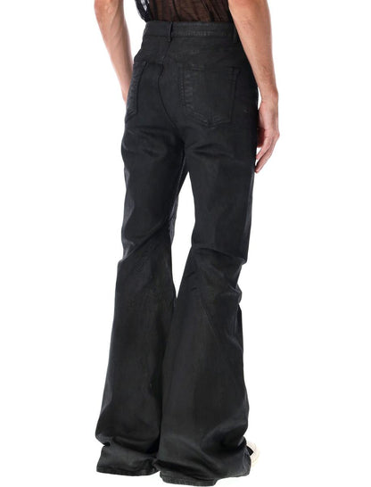 Rick Owens Drkshdw Black Waxed Bias Bootcut Jeans