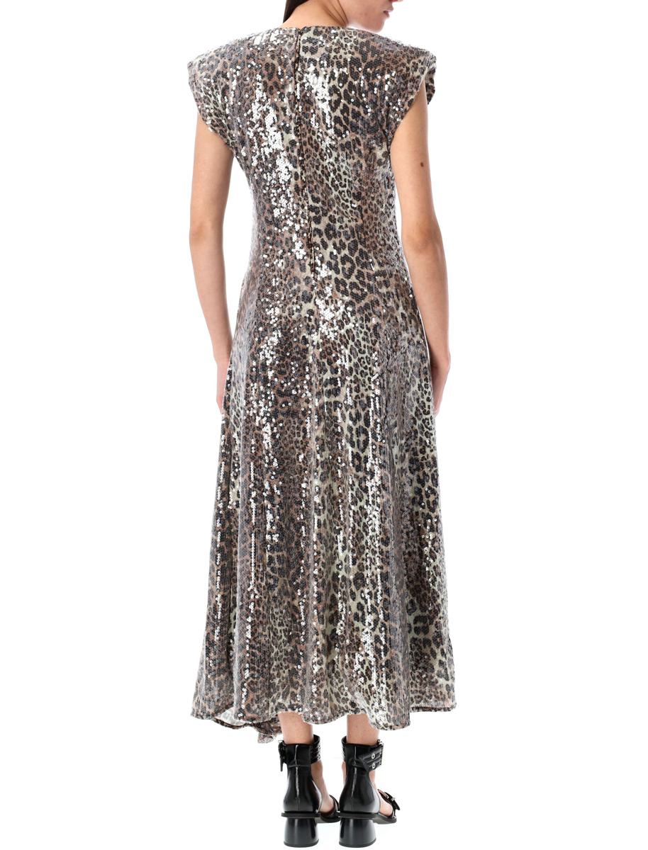 Ganni Leopard Sequinrd Midi Dress