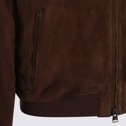 Canali Brown Leather Jacket