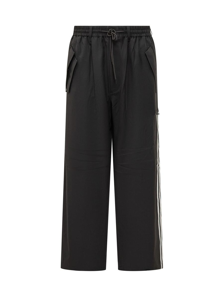 Y-3 Adidas Black Baggy Pants With Side Bands Y-3