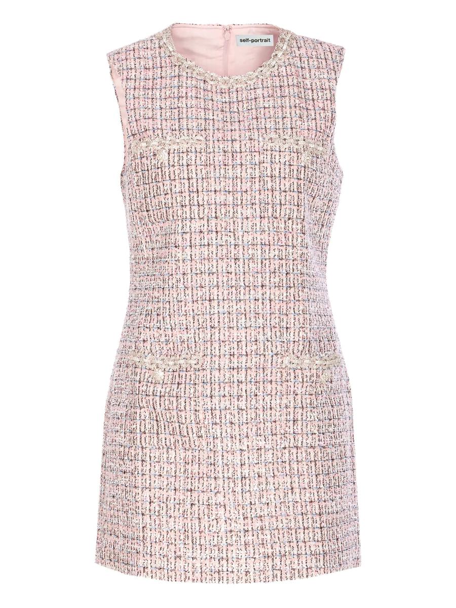Self-Portrait Pink Boucle Sleeveless Mini Dress Clothing