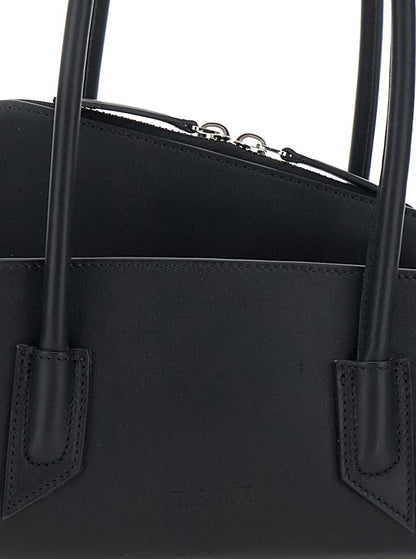 'La Passeggiata Small' Black Shoulder Bag With Tubular Handles And Impressed Logo On The Front In Leather Woman