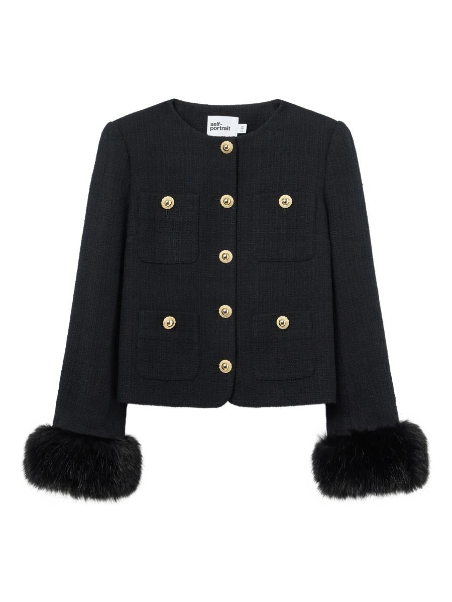 Self-Portrait Black Boucle Fur Cuff Jacket Clothing