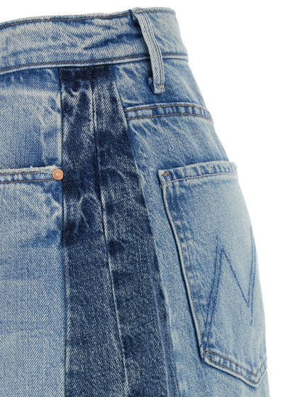 Blue Five-Pocket Jeans With Patchwork Design In Denim Woman