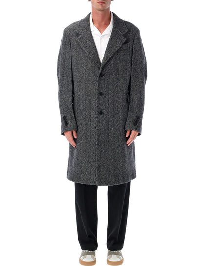 Givenchy Grey Herringbone Wool Overcoat
