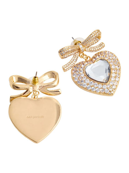 Gold Bow Crystal Heart Earrings