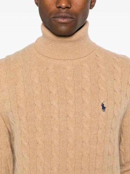 Cashmere and wool cable knit turtleneck